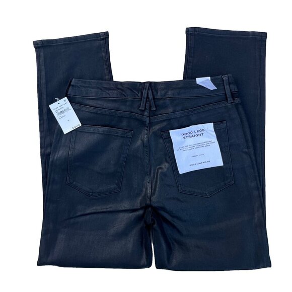 Good American Good Straight High Rise Coated Jeans in Black001 Size 14 - Picture 3 of 11